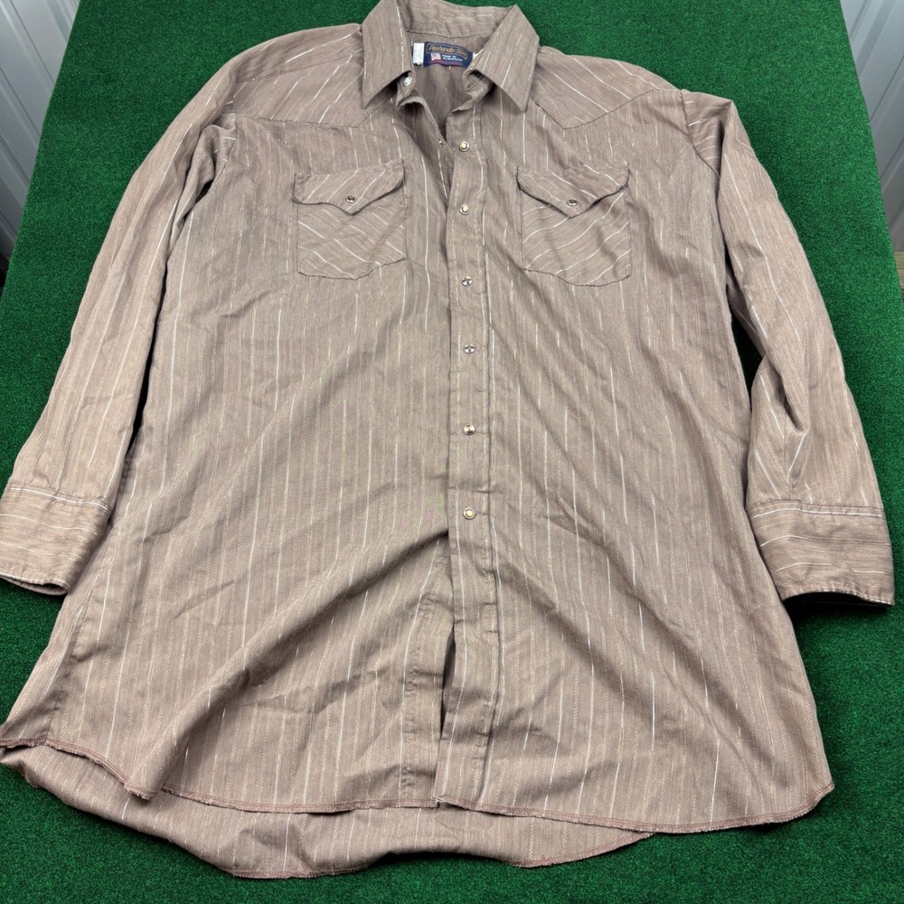 Panhandle Slim Western Cowboy Shirt Brown Striped Pearl Snap Mens 18-34‎